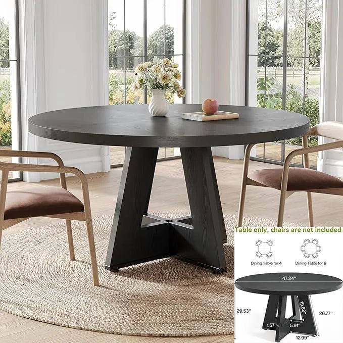 63-Inch Black Dining Table for 4-6, Tapered Wood Legs
