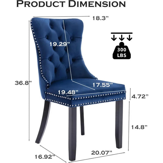Dining Chair Set of 6 Upholstered Tufted Dining Room Chair with Nailhead Trim and Solid Wood Legs for Kitchen, Restaurant
