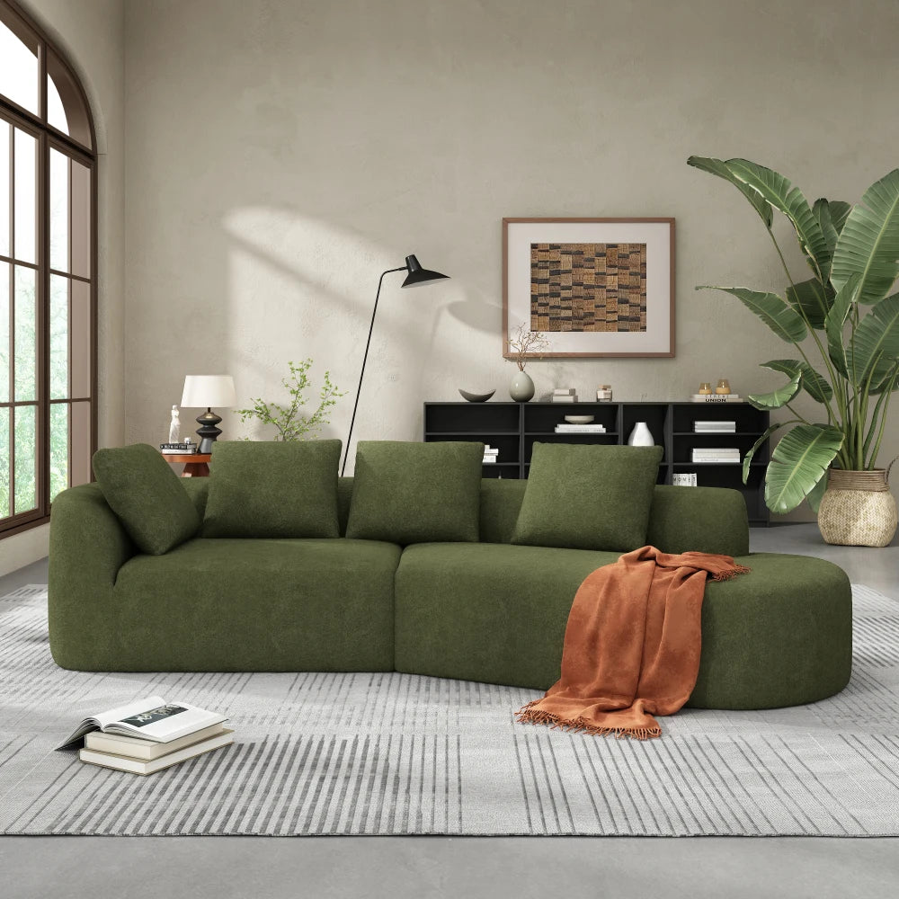 116' Curved Sectional Sofa Pearl Upholstery High-Density Sponge Chaise Lounge 2-Piece Set Living Room Furniture