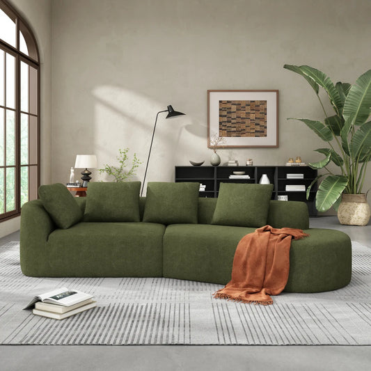 116' Curved Sectional Sofa Pearl Upholstery High-Density Sponge Chaise Lounge 2-Piece Set Living Room Furniture