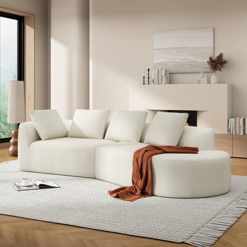 116' Curved Sectional Sofa Pearl Upholstery High-Density Sponge Chaise Lounge 2-Piece Set Living Room Furniture
