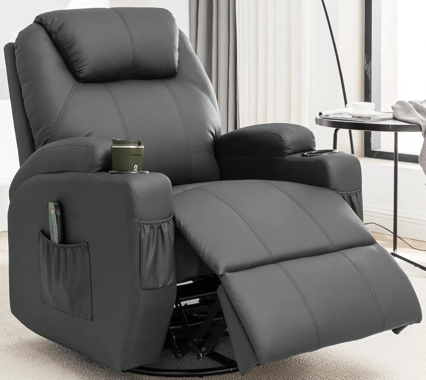 Rocker Recliner Chair with Massage and Heat, 360° Swivel Rocker Recliner with Remote Control and Cup Holder,  Recliner Chair