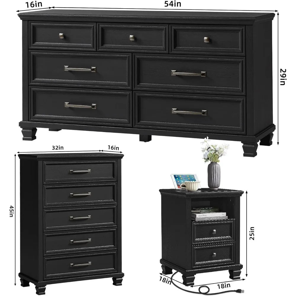 Premium 4 Piece - 5/7 Drawer Dresser & 2 Drawer Nightstand Set