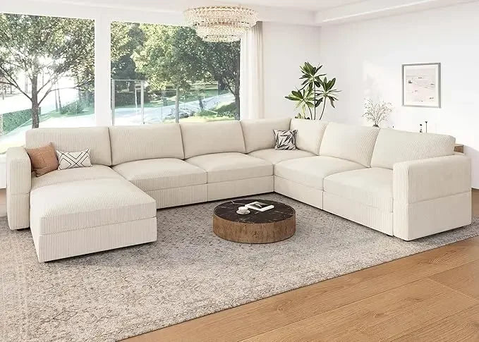 Modular Sectional Couch with Storage Corduroy Sectional Sofa with Chaise U Shaped Sectional Couches for Living Room