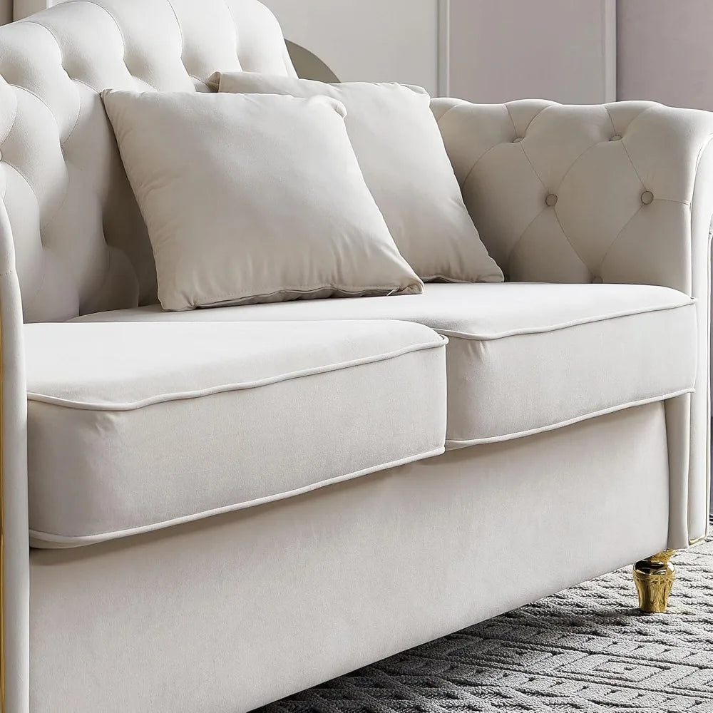 82.68'' Mid Century Loveseat Sofa, Modern Velvet Couch Chesterfield Sofa for Living Room, Hotel, Guest Room, Waiting Room, Beige
