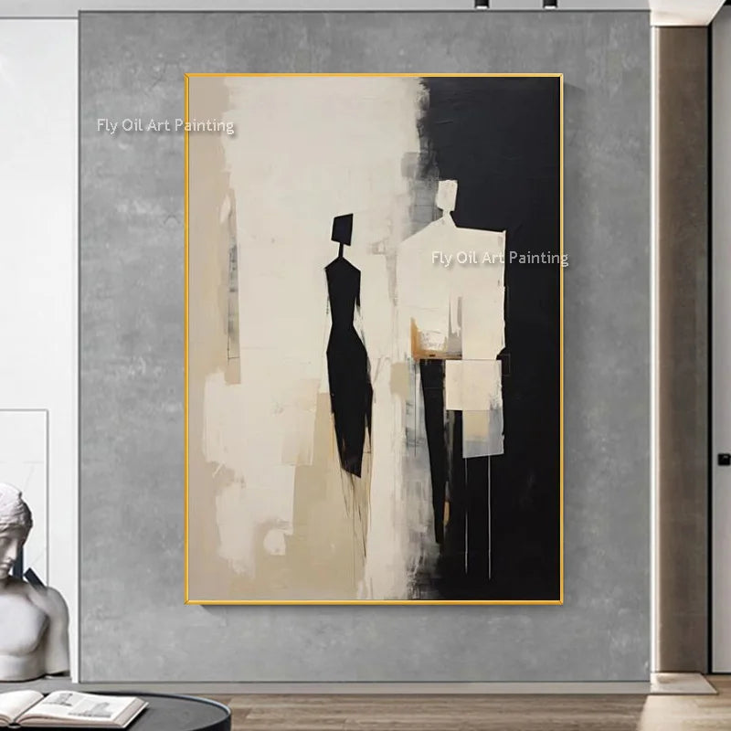 Abstract Modern People Oil Painting Black And White Abstract Canvas Painting Hand Painted Impression Wall Art For Home Decor