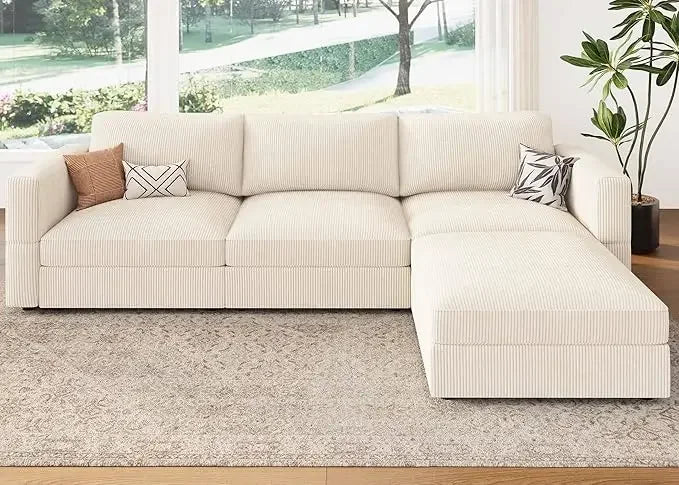 Modular Sectional Couch with Storage Corduroy Sectional Sofa with Chaise U Shaped Sectional Couches for Living Room