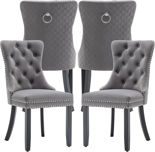 Velvet Dining Chairs Set of 4, Upholstered Dining Room Chairs with Nailhead Trim, Sillas de Comedor Modernas 4, Wooden Kitchen