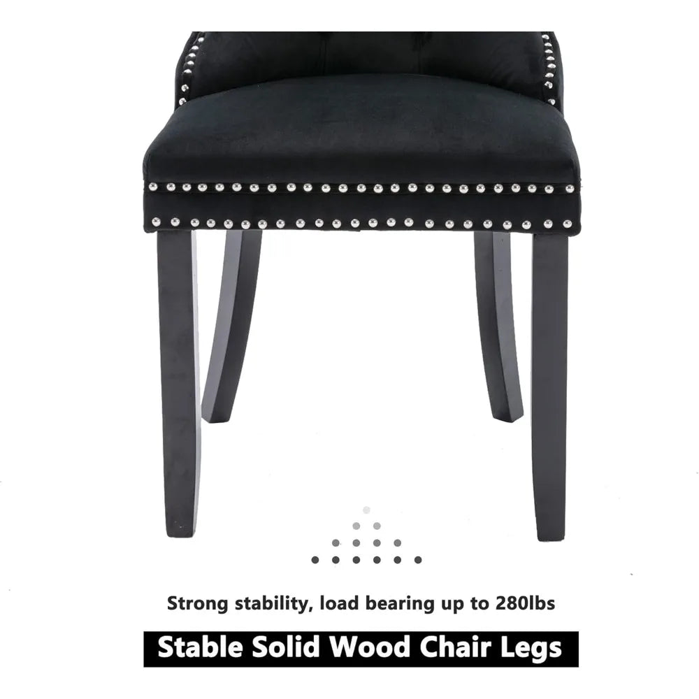 Tufted Dining Chairs Set of 6,  Velvet Upholstered Dining Chairs with Nailhead Back and Ring Pull Trim