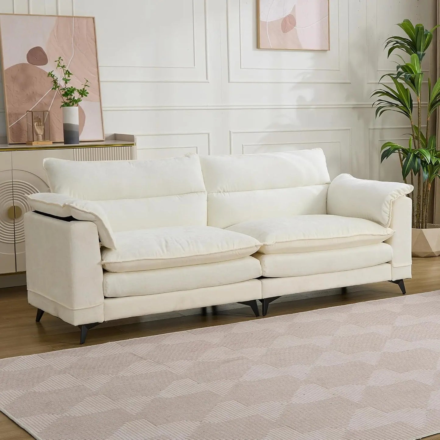 83.5" Loveseat Sofa Morden Chenille Comfy Couch with Deep Seat/Pillows for Living Room White