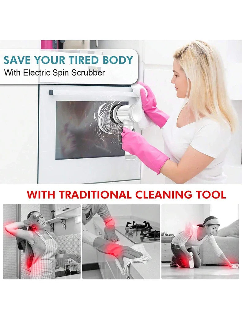 Electric Spin Scrubber Bathroom Cleaning Brush Power Scrubber with 5 Replaceable Brush Heads Electric Cleaning Brush