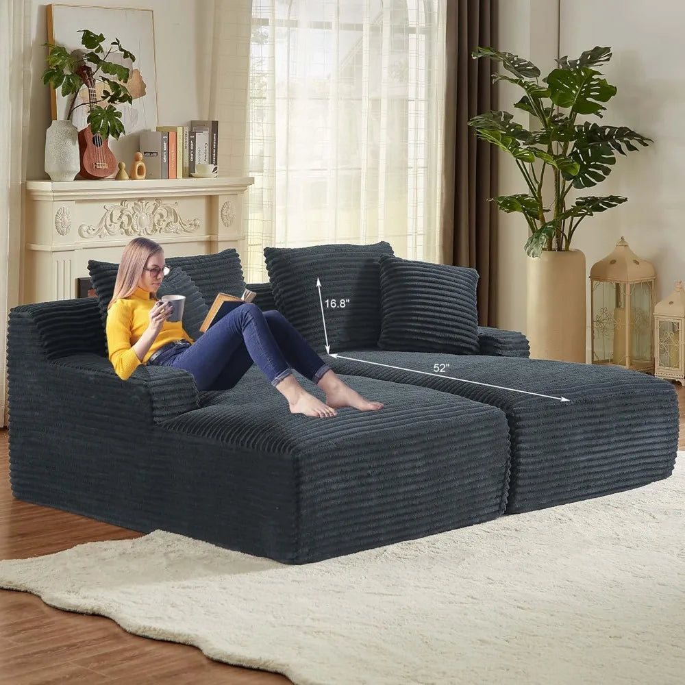 78” Oversized Double Chaise Lounge Indoor, Corduroy Sleeper Sectional Couch, Upholstered Boneless Cloud Sofa Deep Seat, Comfy Pl