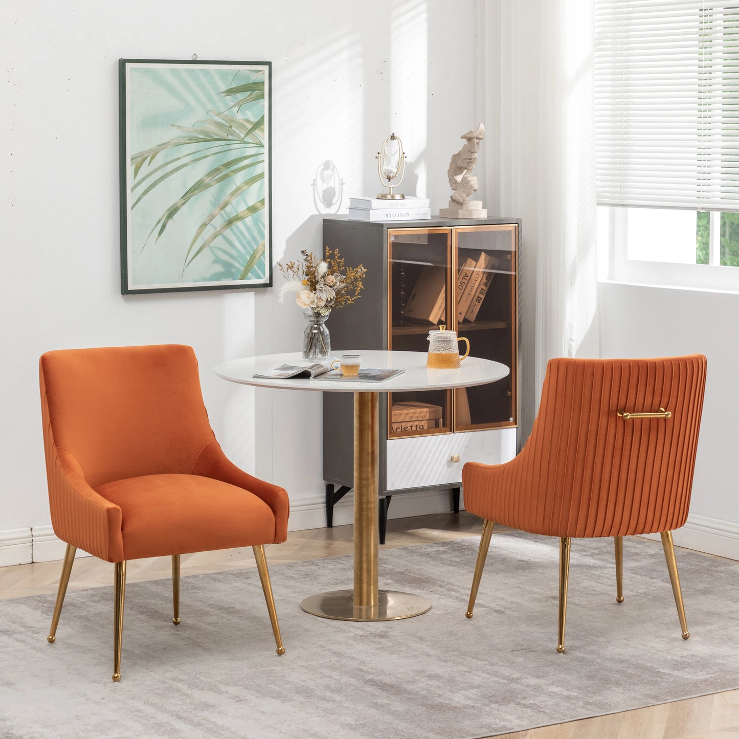 SEYNAR Modern Glam Boucle Pleated Velvet Dining Chair or Vanity Chair Set of 2 with Rear Handle