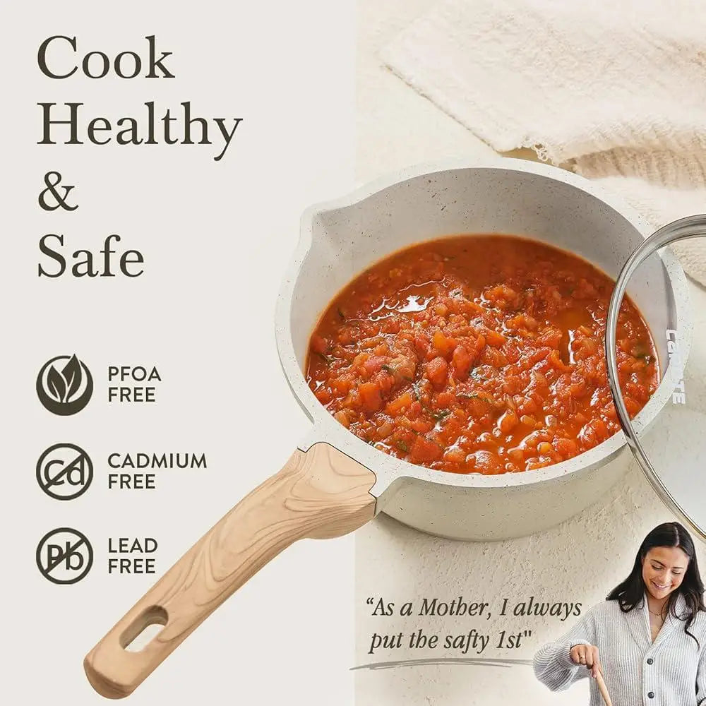 Nonstick Saucepan Set 4pcs Cooking Pots Easy Clean Cookware with Pour Spout Even Heat Distribution Kitchen Essentials
