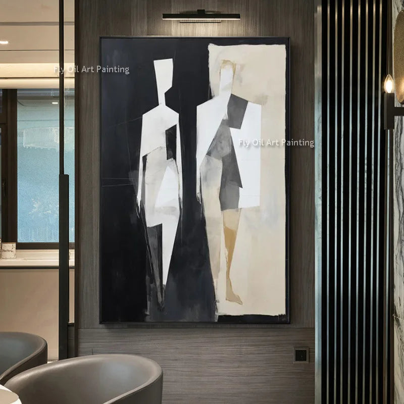 Abstract Modern People Oil Painting Black And White Abstract Canvas Painting Hand Painted Impression Wall Art For Home Decor