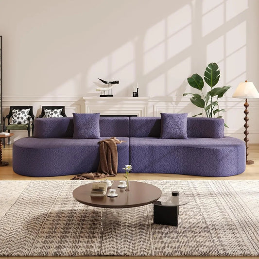 109" Modern Sectional Curved Couch, Upholstered 4-Seater Sofa with 2 Throw Pillows,Luxury Chenille Boucle Couches with High-Dens