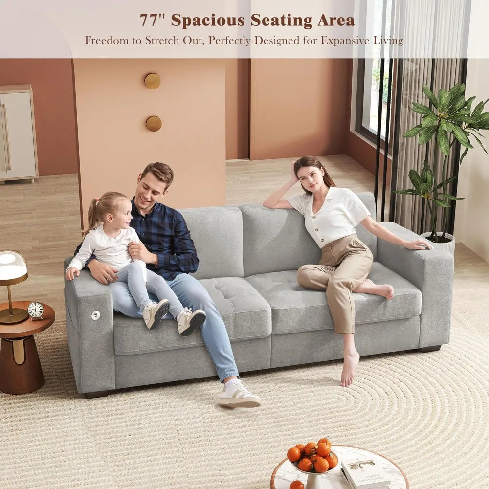 89" Modern Sofa for Living Room Apartment 3 People Seat, Deep Seat & Wide Armrest Chenille Sofa Couch with USB/Type-