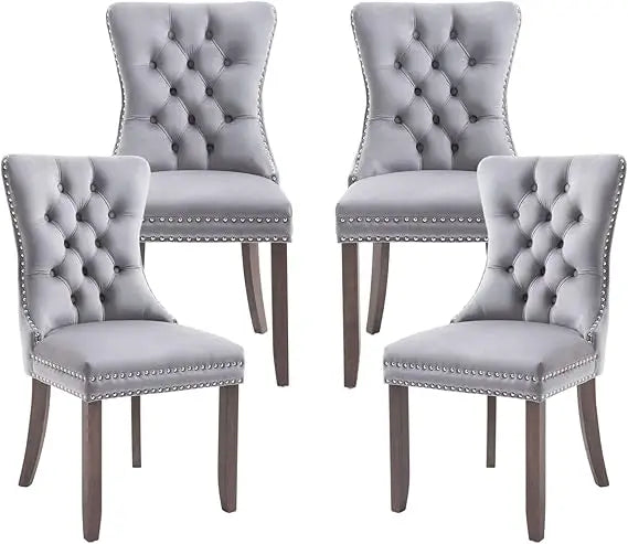 Velvet Dining Chairs Set of 4,Upholstered Dining Chairs with Ring Pull Trim and Button Back,Modern Seating for Kitchen, Bedroom