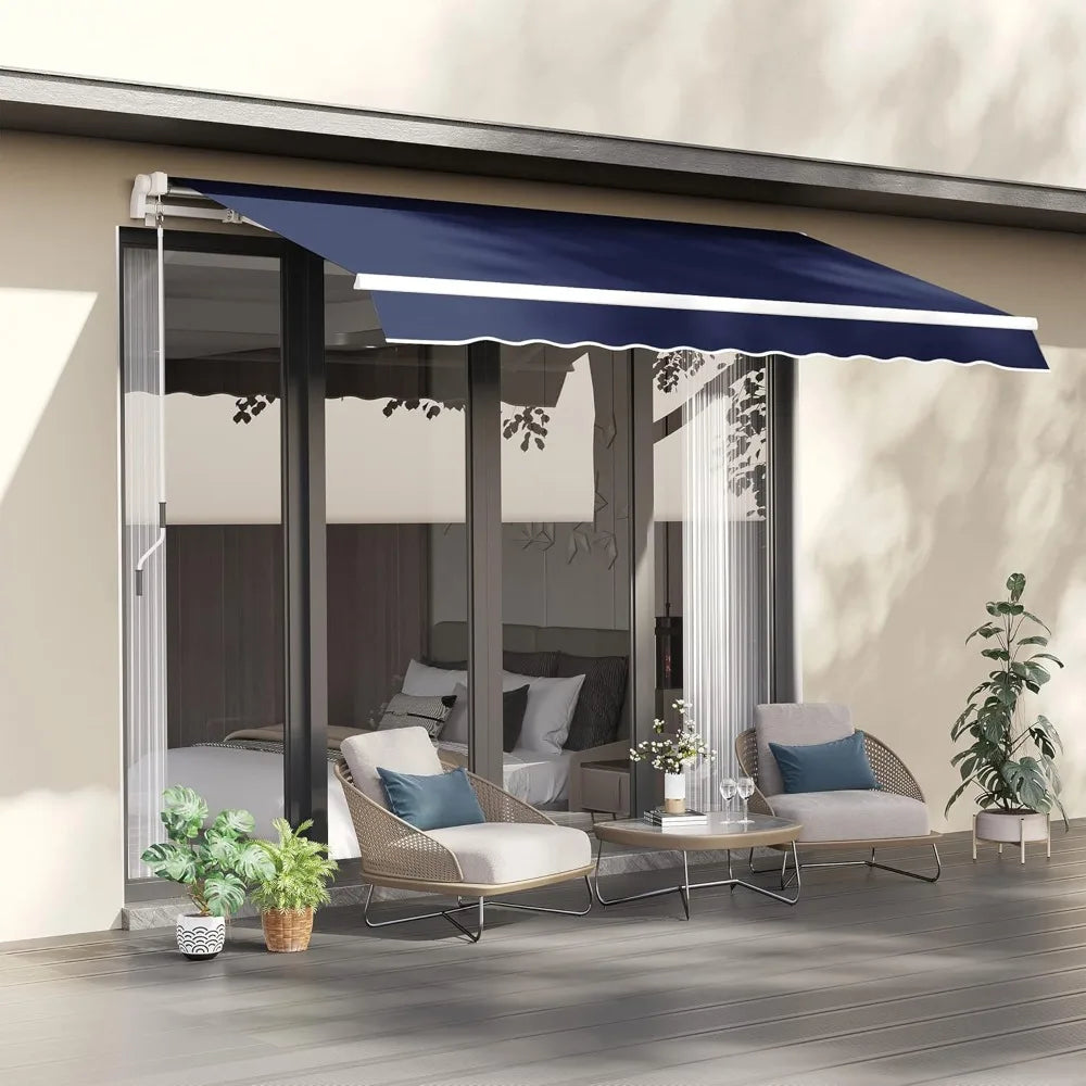 10' X 8' Retractable Awning, W/Manual Crank Handle, UV & Water-Resistant Fabric and Aluminum Frame, Patio Awnings