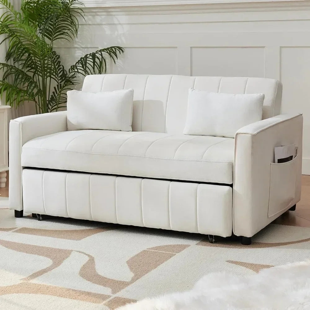 Convertible Sleeper Sofa Bed, 55.51" Modern Velvet 3-in-1 Futon Couch, Pullout Bed with Adjustable Backrest, Storage Pockets and