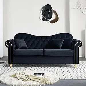82.68'' Mid Century Loveseat Sofa, Modern Velvet Couch Chesterfield Sofa for Living Room, Hotel, Guest Room, Waiting Room, Beige