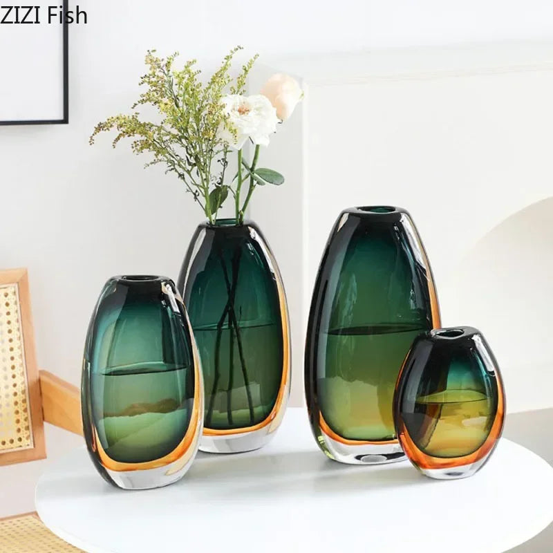 Multi-layer Painted Gradient Glass Vase Hydroponics Flower Pots Desk Decoration Artificial Floral Flowers Arrangement Vases
