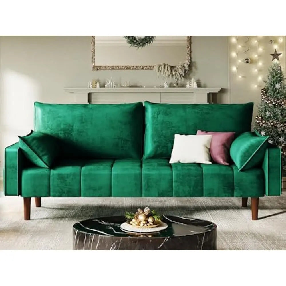 67" Loveseat Sofa with 2 Pillow Included, Velvet Fabric Couch, 3Seater Sofa w/Button Tufted Seat and Side Storage Pockect