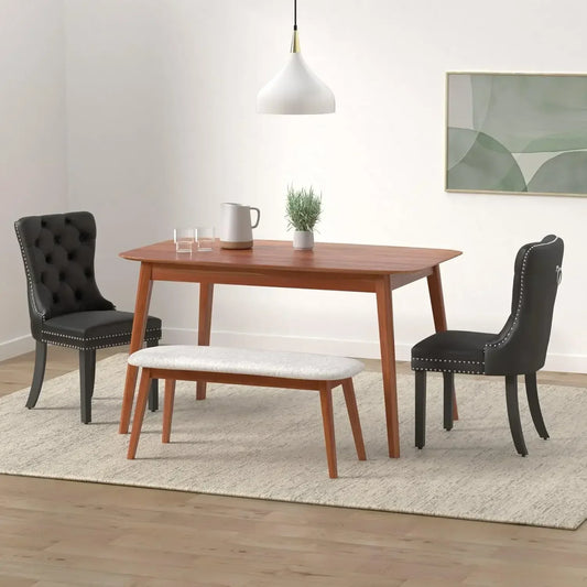 Velvet Dining Chairs Set of 6, Tufted Dining Room Chairs with Nailhead Ring Pull Trim, Upholstered Dining Chairs with Wood Legs