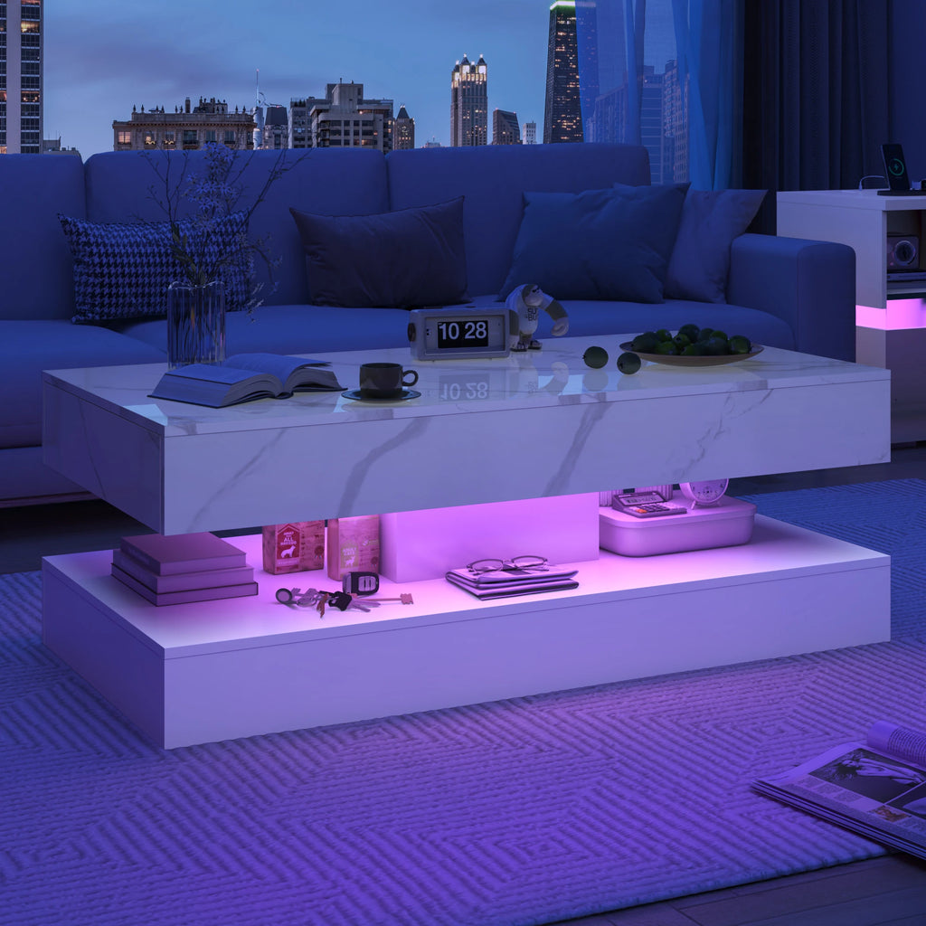 Stylish LED light Coffee Table with 2 Storage Drawers