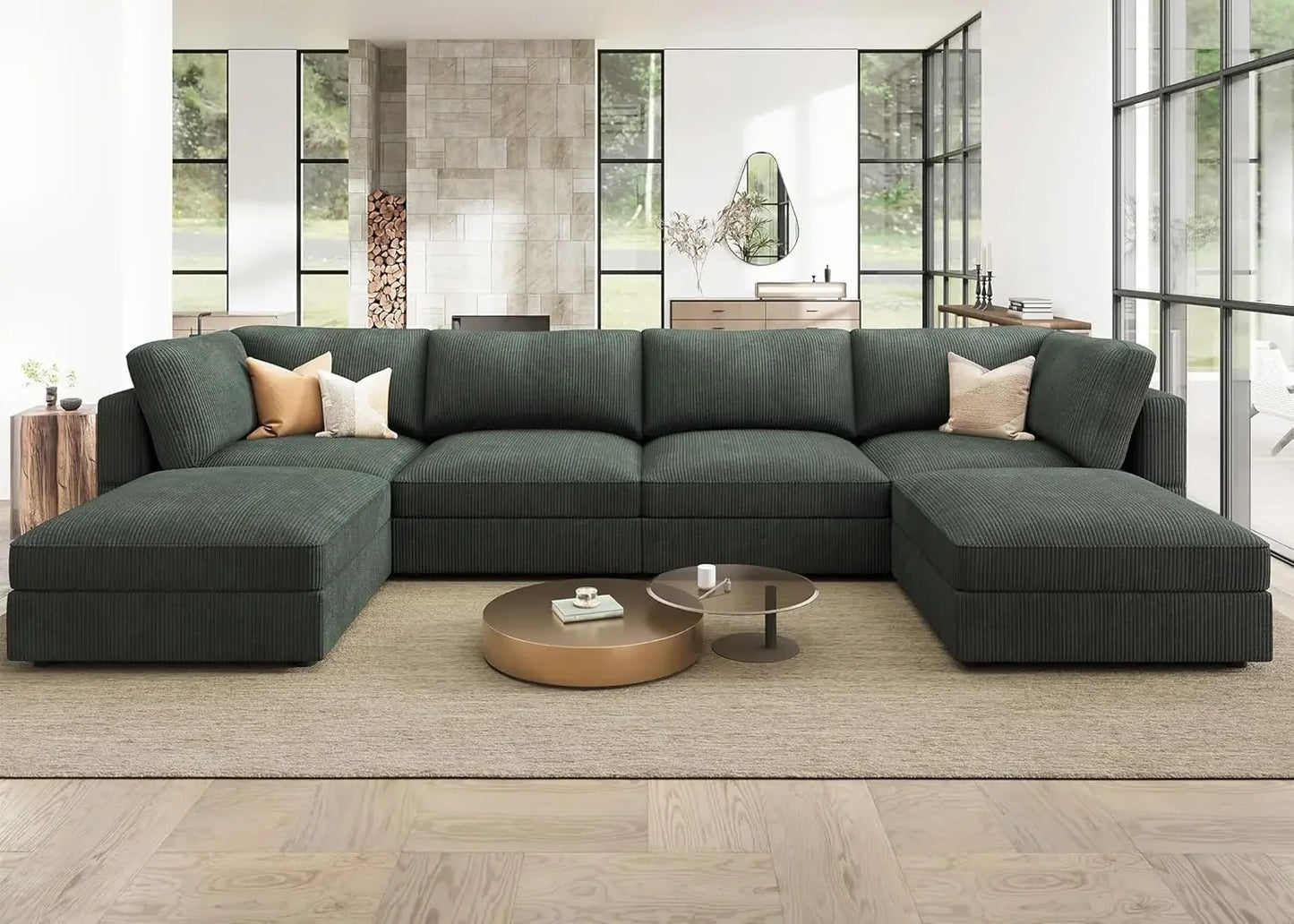 Modular Sectional Couch with Storage Corduroy Sectional Sofa with Chaise U Shaped Sectional Couches for Living Room
