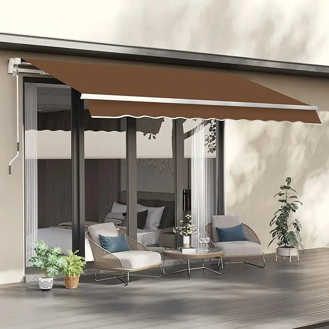 10' X 8' Retractable Awning, W/Manual Crank Handle, UV & Water-Resistant Fabric and Aluminum Frame, Patio Awnings