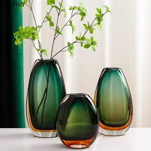 Multi-layer Painted Gradient Glass Vase Hydroponics Flower Pots Desk Decoration Artificial Floral Flowers Arrangement Vases