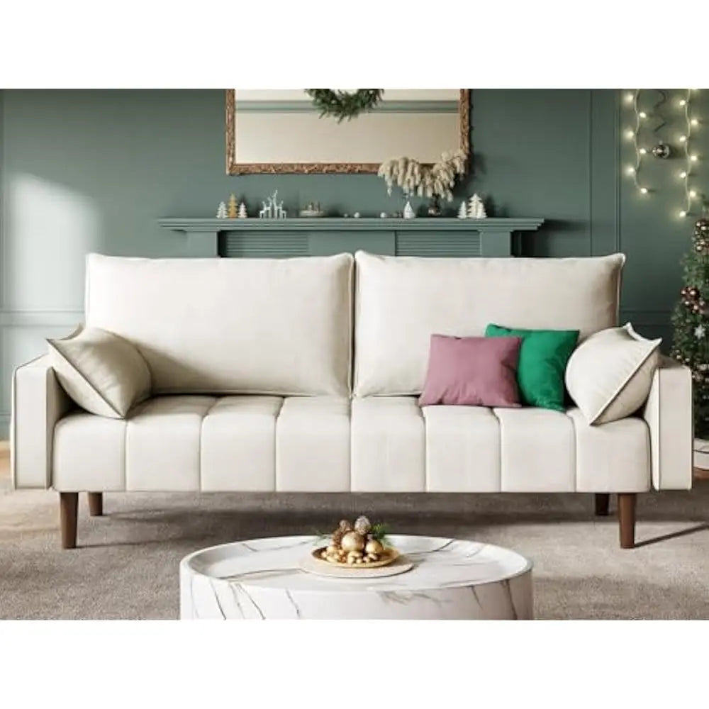 67" Loveseat Sofa with 2 Pillow Included, Velvet Fabric Couch, 3Seater Sofa w/Button Tufted Seat and Side Storage Pockect