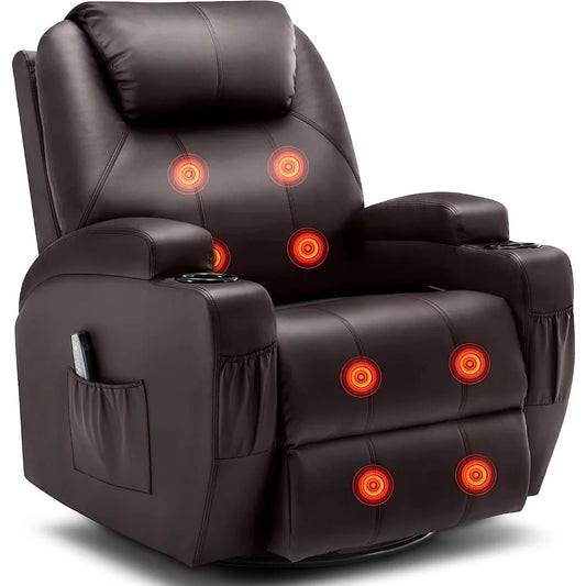 Rocker Recliner Chair with Massage and Heat, 360° Swivel Rocker Recliner with Remote Control and Cup Holder,  Recliner Chair