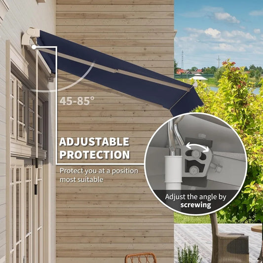 10' X 8' Retractable Awning, W/Manual Crank Handle, UV & Water-Resistant Fabric and Aluminum Frame, Patio Awnings