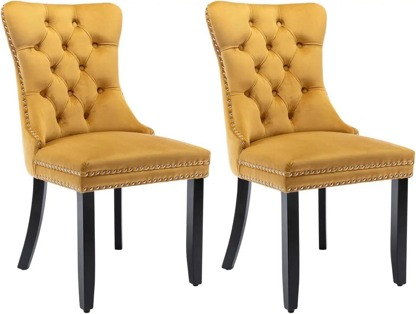 Velvet Dining Chairs ,Tufted Dining Room Chairs with Nailhead Ring Pull Trim,Upholstered Dining Chairs with Solid Wood Legs