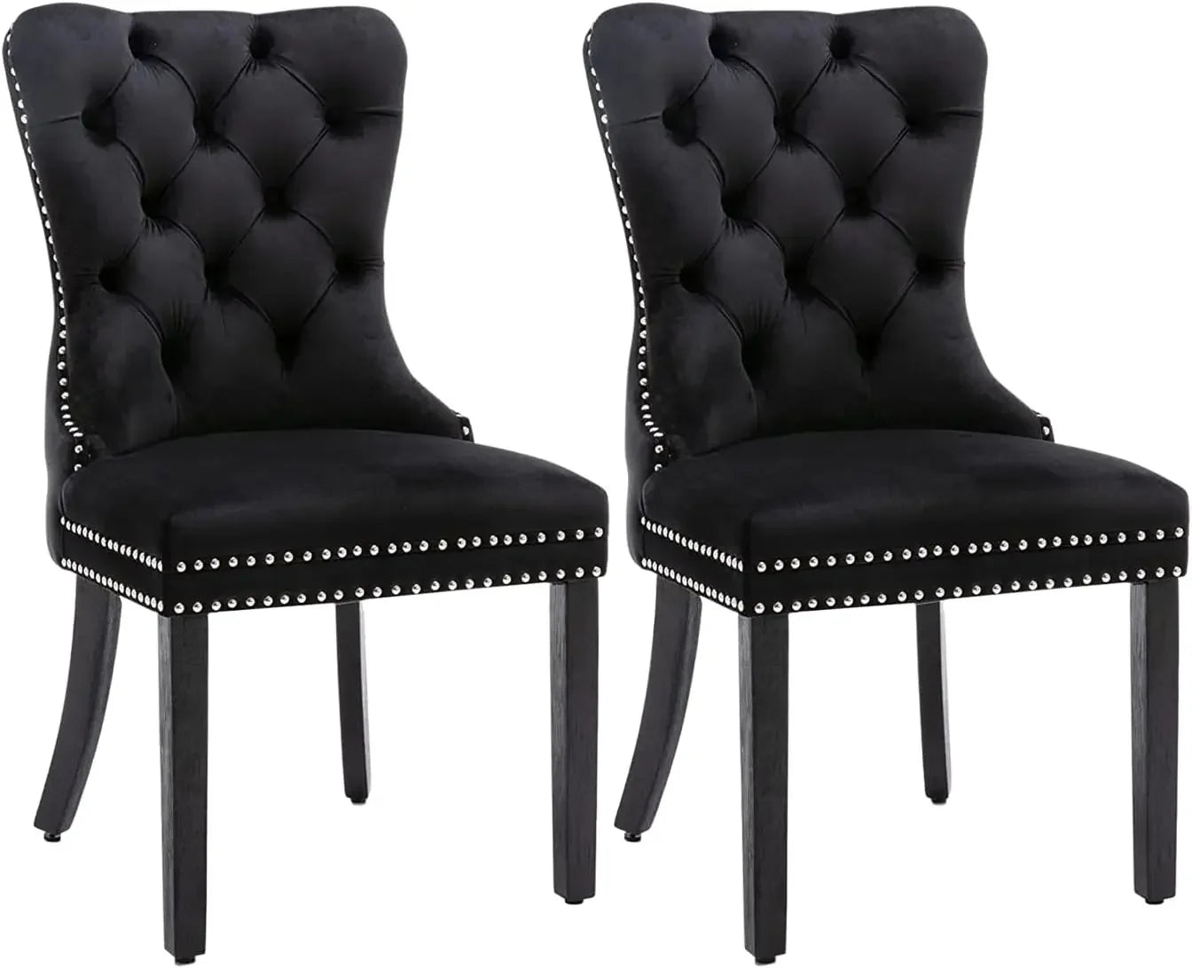 Velvet Dining Chairs ,Tufted Dining Room Chairs with Nailhead Ring Pull Trim,Upholstered Dining Chairs with Solid Wood Legs