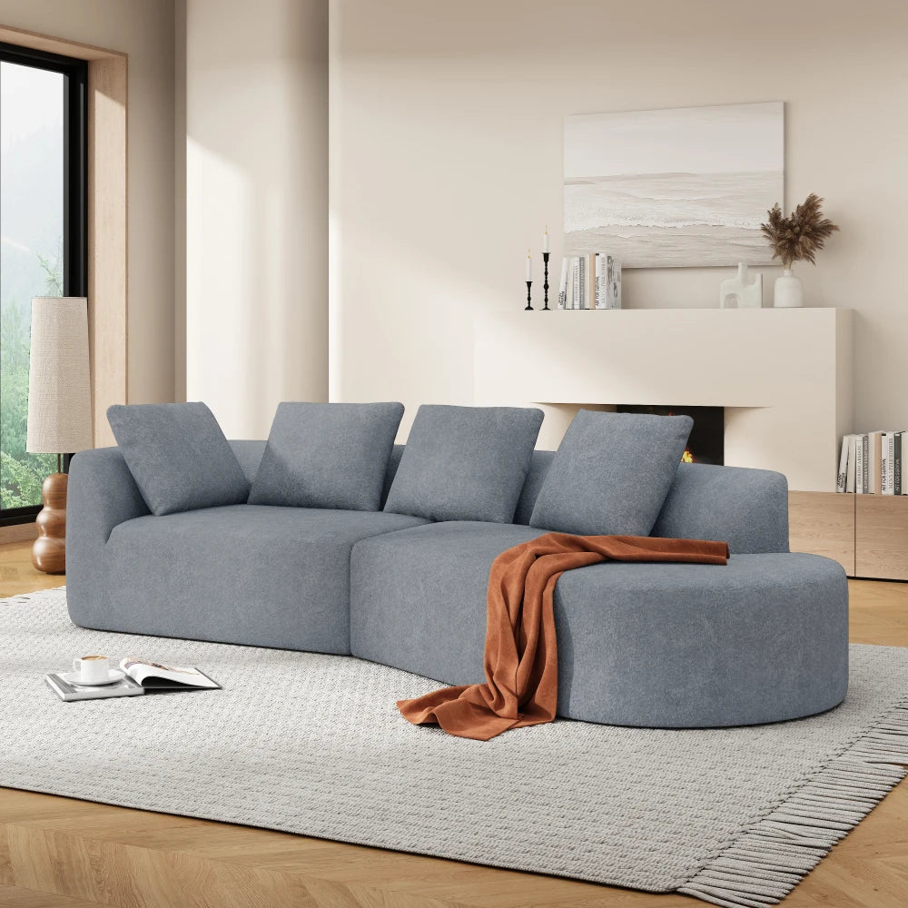116' Curved Sectional Sofa Pearl Upholstery High-Density Sponge Chaise Lounge 2-Piece Set Living Room Furniture
