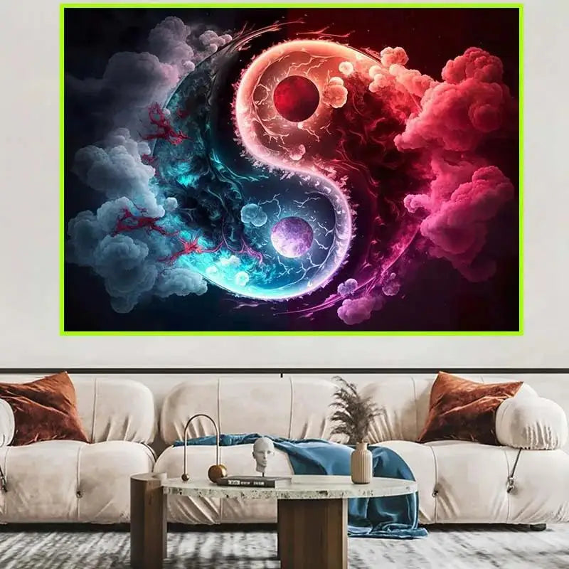 Classic Colorful Yin and Yang Canvas Painting  Chinese Philosophy Wall Art Abstract Landscape Posters for Living Room  Home Deco
