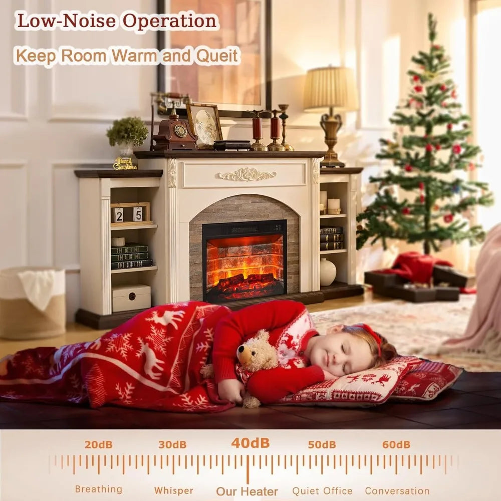 72" Electric Fireplace with Mantel, Farmhouse TV Stand for TVs Up to 80 Inch, White Entertainment Center with Storage for Bedroo