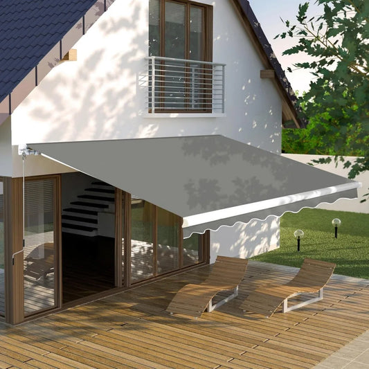 10x8 FT Manual Retractable Patio Awning, Outdoor Window Sun Shade Shelter with Crank Handle & Canopy, Retractable Awning