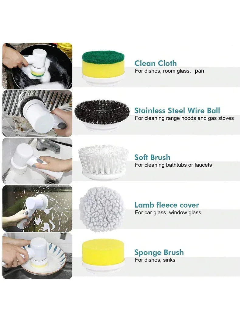 Electric Spin Scrubber Cordless Spin Scrubber with 5 Replaceable Brush Heads and Adjustable Extension Handle