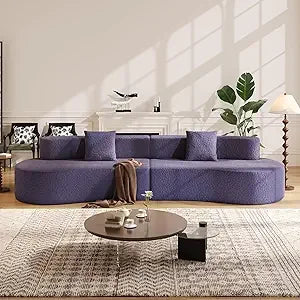 109" Modern Sectional Curved Couch, Upholstered 4-Seater Sofa with 2 Throw Pillows,Luxury Chenille Boucle Couches with High-Dens