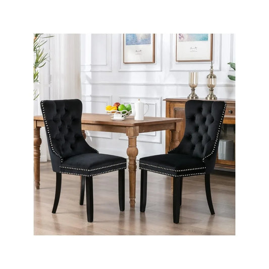 Tufted Dining Chairs Set of 6,  Velvet Upholstered Dining Chairs with Nailhead Back and Ring Pull Trim