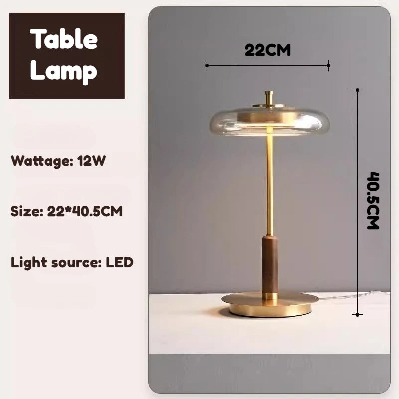 12W LED Copper Table Lamp Brightness Adjustable Living Room Study Bedside Night Light Brass Walnut Medieval Mushroom Desk Light