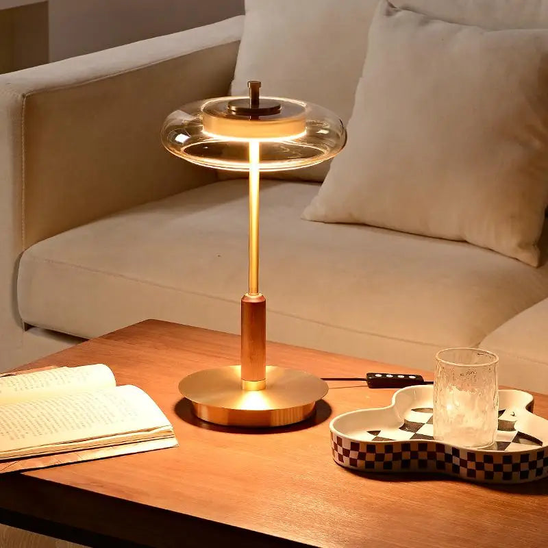 12W LED Copper Table Lamp Brightness Adjustable Living Room Study Bedside Night Light Brass Walnut Medieval Mushroom Desk Light