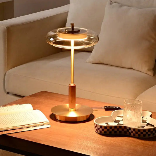 12W LED Copper Table Lamp Brightness Adjustable Living Room Study Bedside Night Light Brass Walnut Medieval Mushroom Desk Light