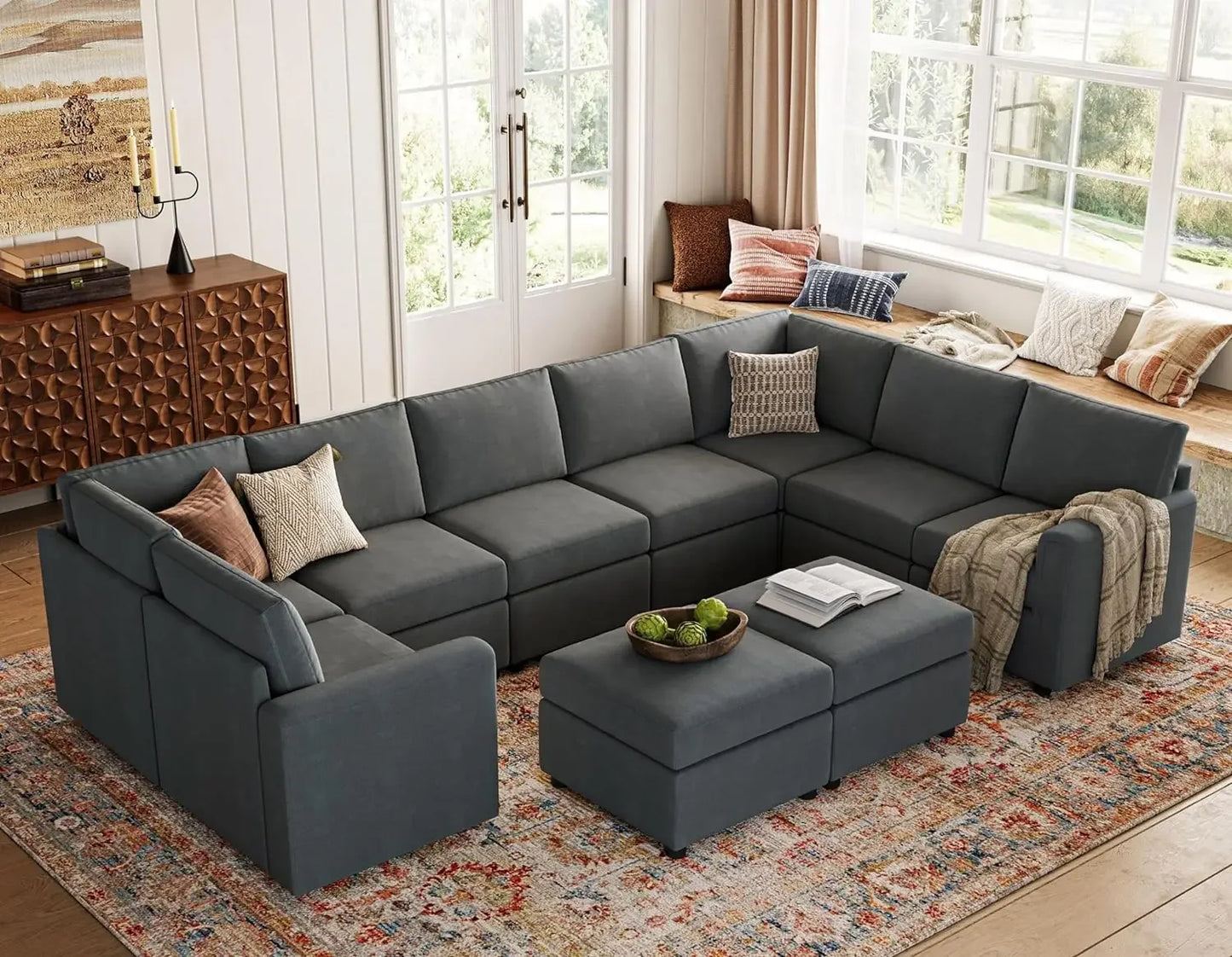 Modular Sectional Sofa, Oversized Sectional Couch with Storage, Ottomans, Modular Sectional Sleeper Sofa with Memory Foam