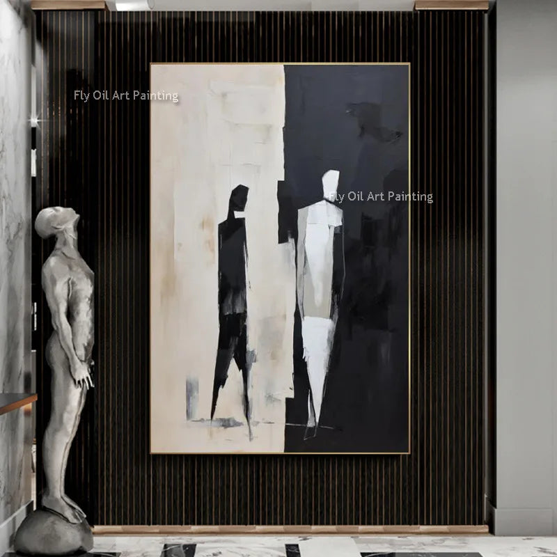 Abstract Modern People Oil Painting Black And White Abstract Canvas Painting Hand Painted Impression Wall Art For Home Decor