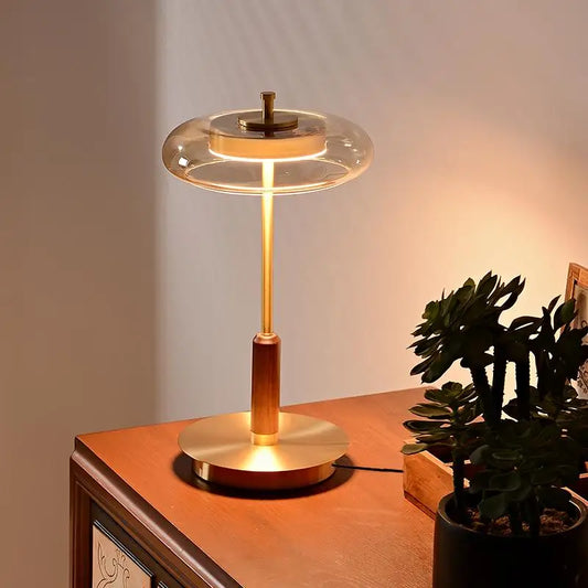 12W LED Copper Table Lamp Brightness Adjustable Living Room Study Bedside Night Light Brass Walnut Medieval Mushroom Desk Light